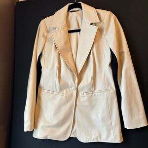 IMAN Cream Faux Leather Blazer